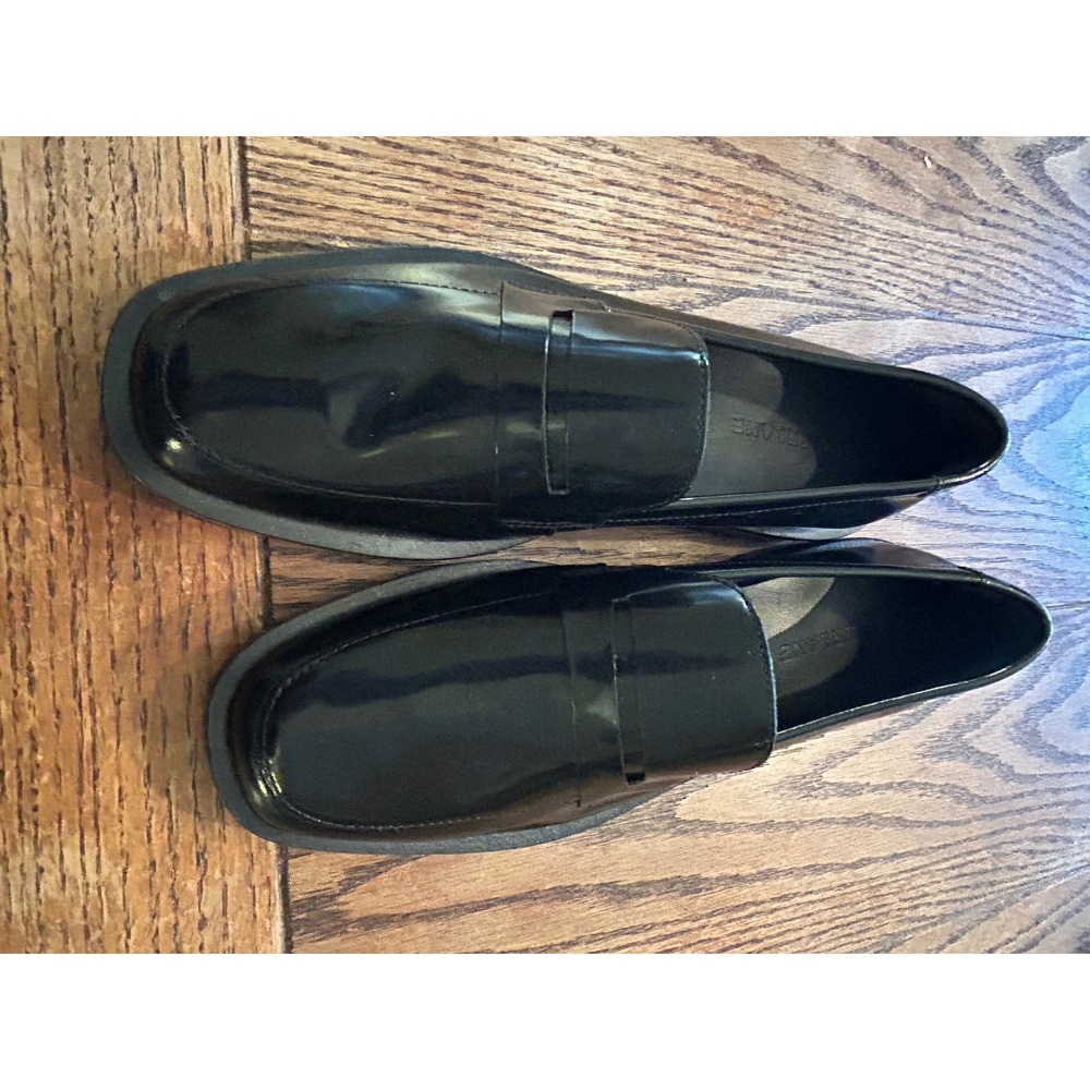 Everlane Black Patent Leather Square Toe Penny Loafers Size 7 - Picture 5 of 5
